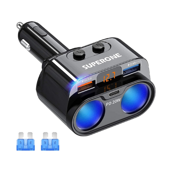 200W Car Charger Splitter with Dual Sockets