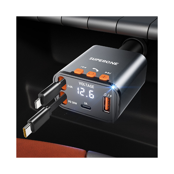 69W Bluetooth 5.4 FM Retractable Car Charger