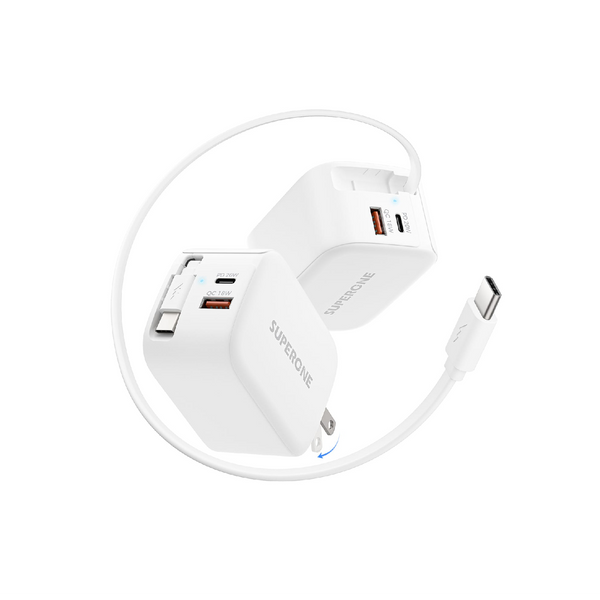 58W 3-in-1 Retractable Wall Charger