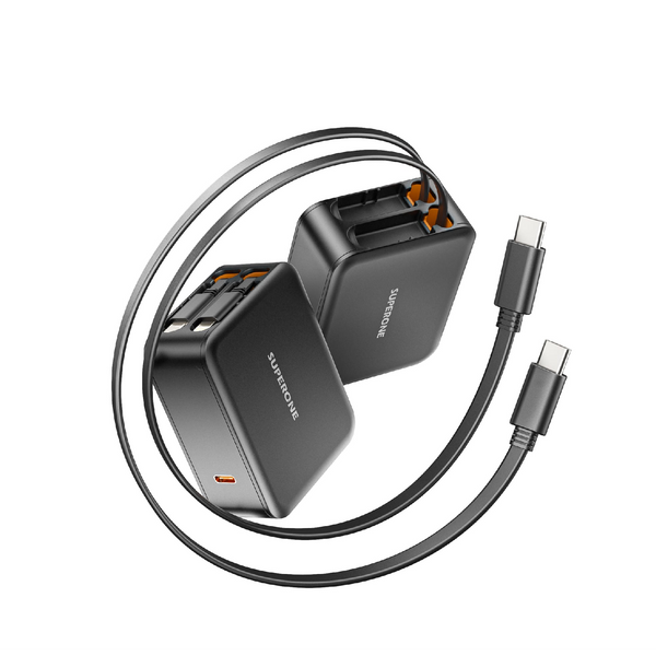 62W Retractable Wall Charger with Dual Built-in Cables